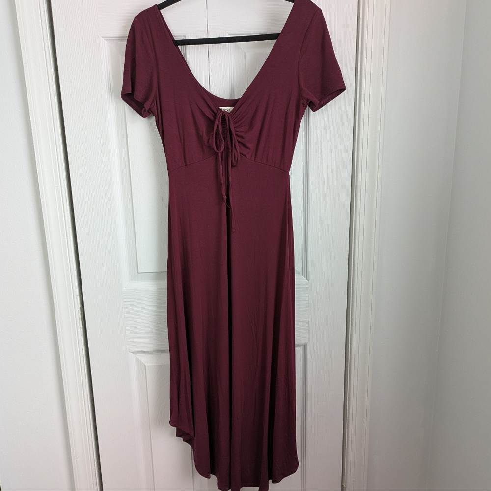 Midi Tie-Front Dress in Deep Plum